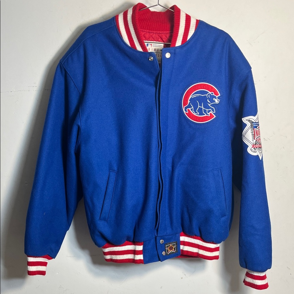MLB Chicago Cubs JH Design Wool Blend USA Jacket With Embroided Logos Blue - Picture 2 of 14